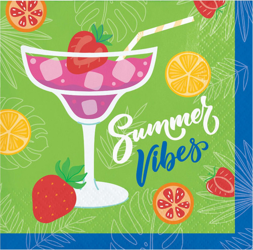 Summer Sippin' Luau Theme Cocktail Party Paper Beverage Napkins SUMMER VIBES