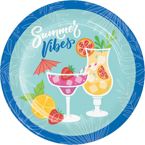 Summer Sippin' Luau Theme Cocktail Party 7" Paper Dessert Plates SUMMER VIBES