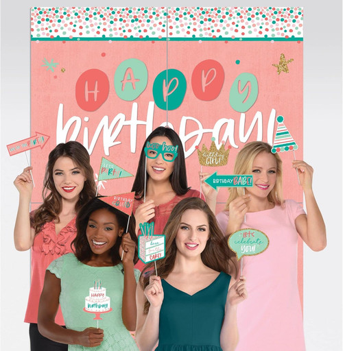Happy Cake Day Pink Green Birthday Party Decoration Scene Setters w/Photo Props