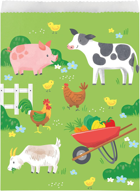 Farm Animals Barnyard Theme Barn Kids Birthday Party Favor Paper Treat Bags