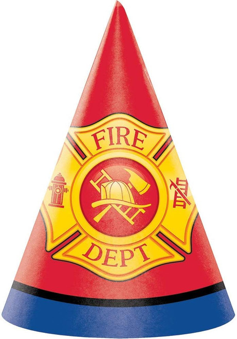 Flaming Fire Truck Firefighter Kids Birthday Party Favor Paper Cone Hats