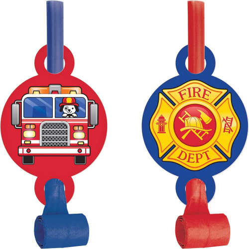 Flaming Fire Truck Firefighter Kids Birthday Party Favor Horns Blowouts