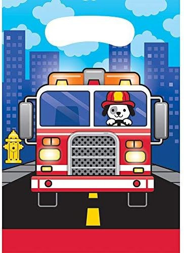 Flaming Fire Truck Firefighter Kids Birthday Party Favor Sacks Loot Bags