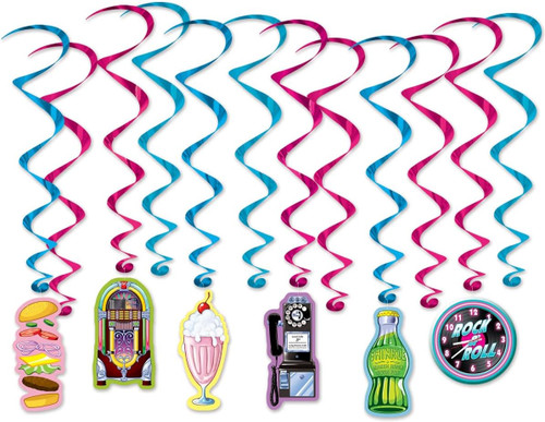 Soda Shop 50's Sock Hop Decades Retro Theme Party Hanging Decoration Whirls