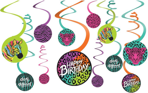 Wild Child Rainbow Cheetah Animal Print Birthday Party Hanging Swirl Decorations