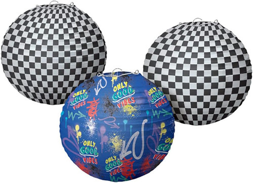 Skater Party Skateboard Checkered Retro Birthday Party Decoration Paper Lanterns