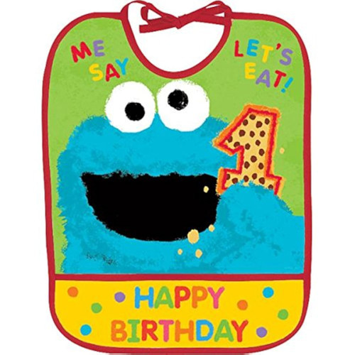 Sesame Street Cookie Monster Kids Cute Happy 1st Birthday Party Favor Bib