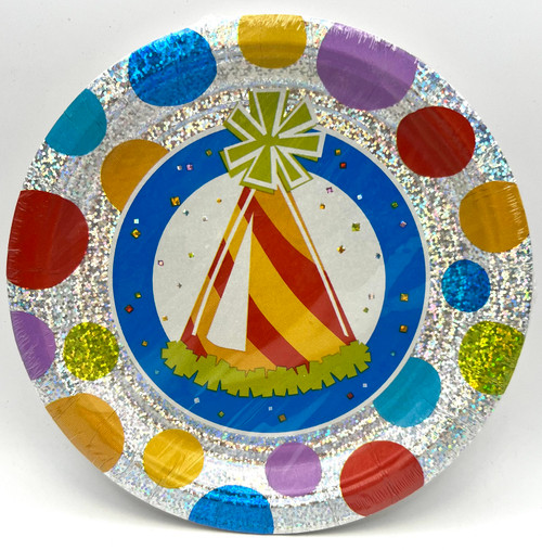 Polka Dot Party Cake Gift Hat Birthday Party 7" Prismatic Paper Dessert Plates