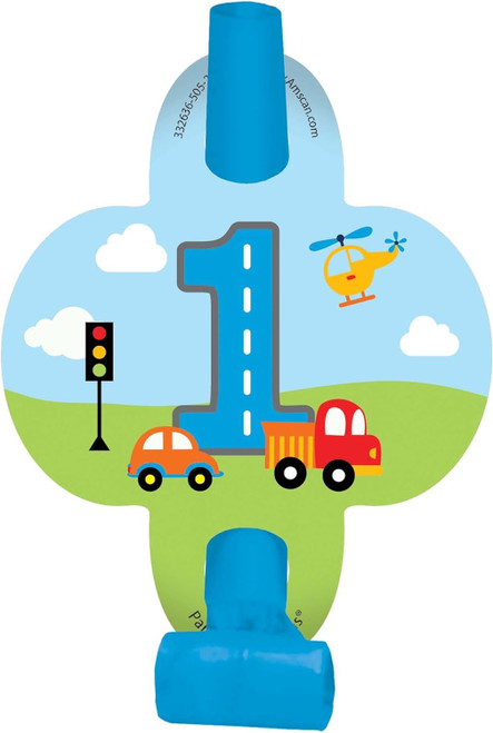 On the Road Cars Trucks Kids 1st Birthday Party Favor Horns Blowouts