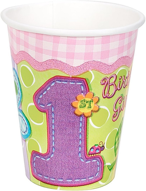 Hugs & Stitches Girl Pink Kids First 1st Birthday Party 9 oz. Paper Cups