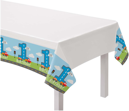 On the Road Cars Trucks Kids 1st Birthday Party Decoration Plastic Tablecover