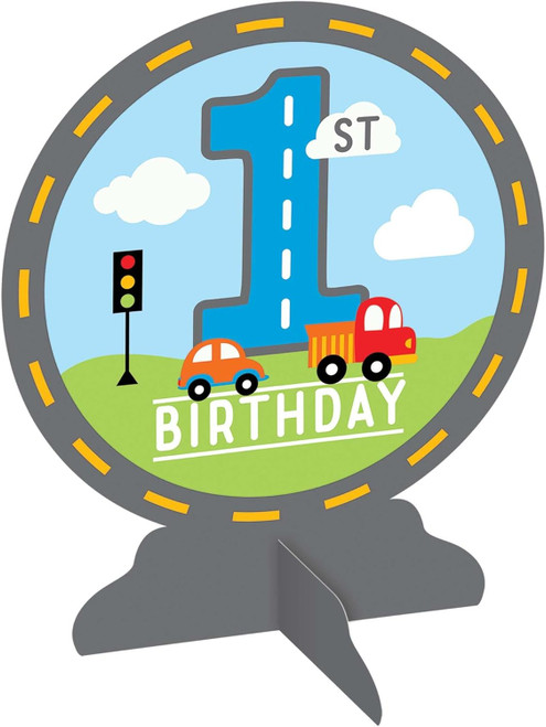 On the Road Cars Trucks Kids 1st Birthday Party Table Decoration Centerpiece