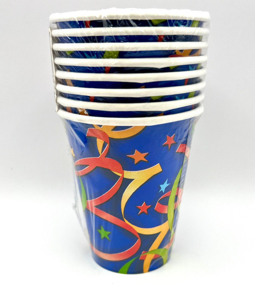 Celebration Streamers Blue Adult Birthday Party 9 oz. Paper Cups