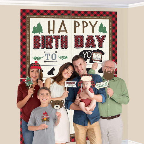 Little Lumberjack Bear Kids Birthday Party Decoration Scene Setters Photo Props