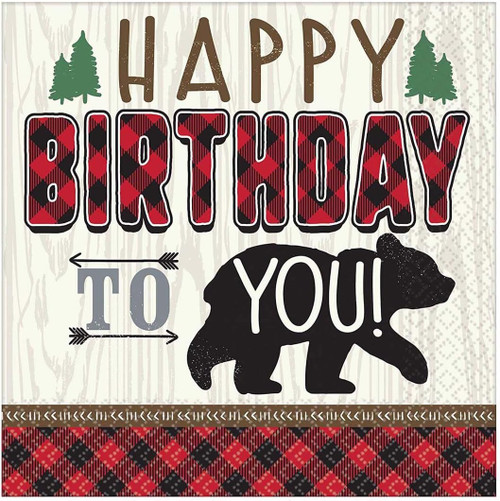 Little Lumberjack Buffalo Plaid Bear Kids Birthday Party Paper Luncheon Napkins