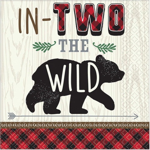 Little Lumberjack Buffalo Plaid Bear Kids 2nd Birthday Party Luncheon Napkins