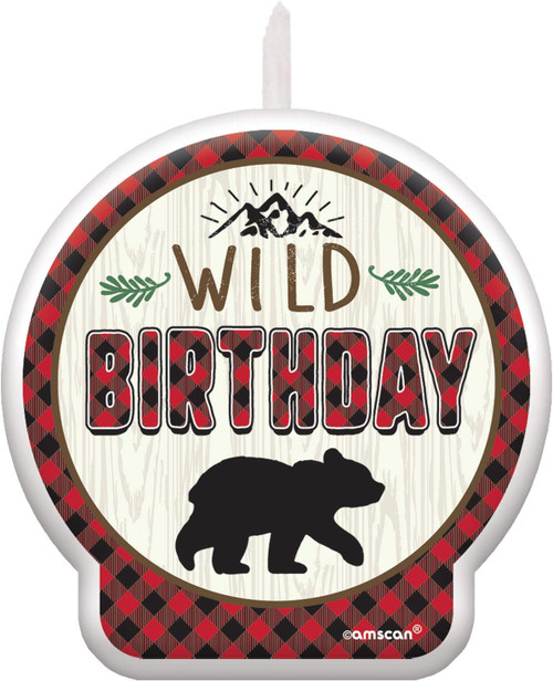 Little Lumberjack Buffalo Plaid Bear Kids Birthday Party Decoration Cake Candle