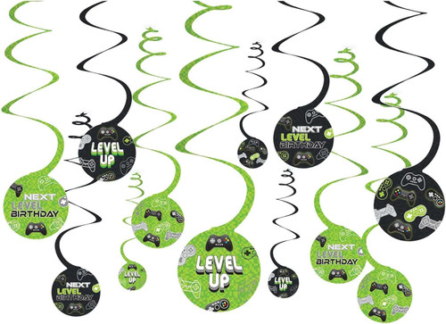 Level Up Video Game Gamer Kids Birthday Party Hanging Swirl Decorations