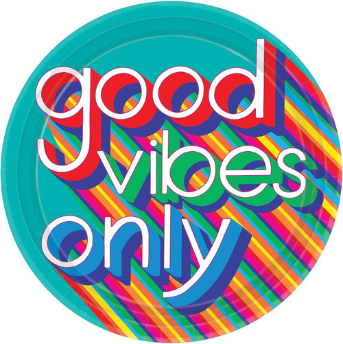 Good Vibes 60's & 70's Decades Retro Theme Party 10.5" Paper Banquet Plates