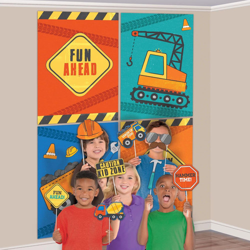 ConstruZone Tractor Kids Birthday Party Decoration Scene Setters w/Photo Props