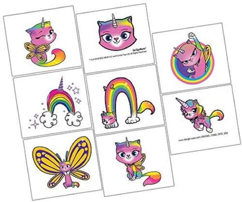 Rainbow Butterfly Unicorn Kitty Cute Kids Birthday Party Favor Temporary Tattoos
