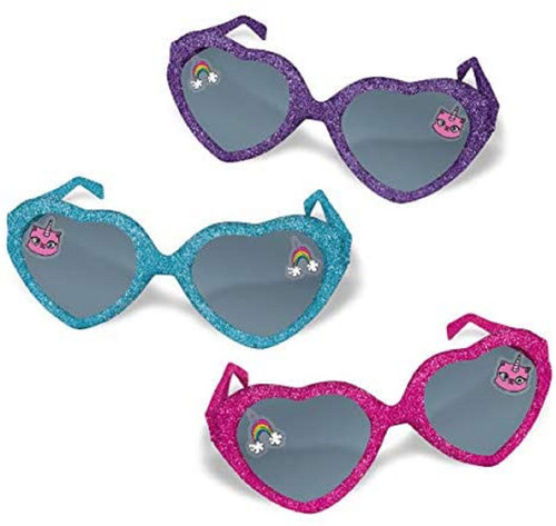 Rainbow Butterfly Unicorn Kitty Kids Birthday Party Favor Glitter Heart Glasses