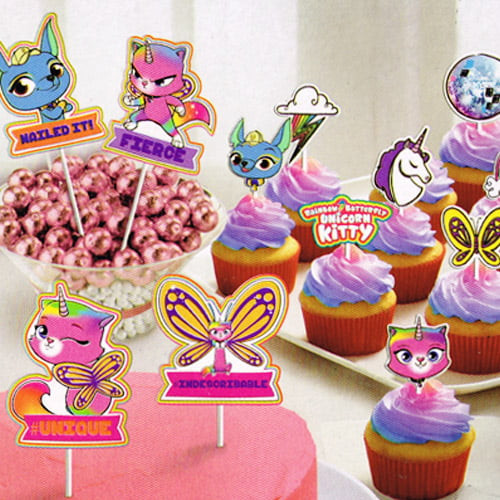 Rainbow Butterfly Unicorn Kitty Kids Birthday Party Decoration Paper Topper Kit