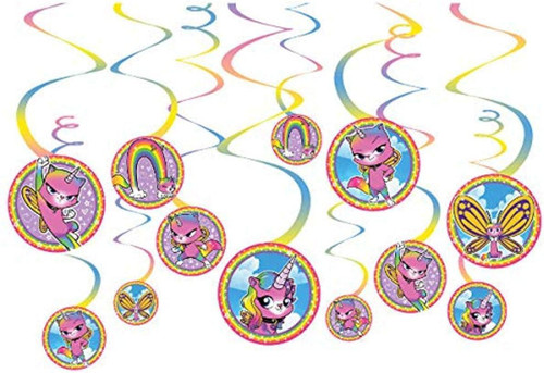 Rainbow Butterfly Unicorn Kitty Kids Birthday Party Hanging Swirl Decorations
