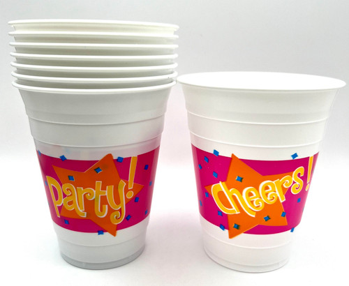 Celebration Brights Stripe Cocktail Adult Birthday Party 16 oz. Plastic Cups