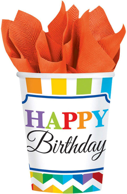 Bright Birthday Chevron Stripes Colors Modern Adult Party 9 oz. Paper Cups