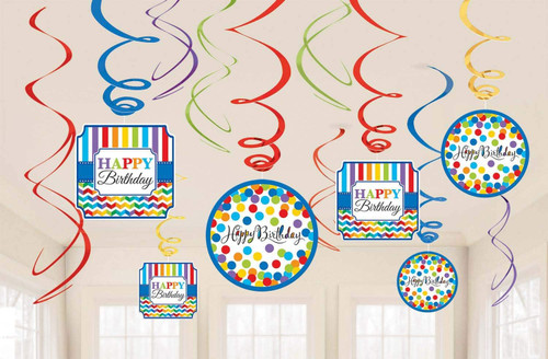 Bright Birthday Chevron Stripes Colors Party Dangler Hanging Swirl Decorations