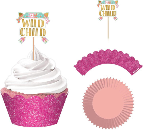 Boho Birthday Girl Bohemian Kids Party Table Decoration Cupcake Kit