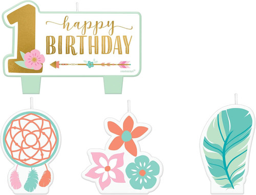 Boho Birthday Girl Bohemian Kids Party Table Decoration Molded Cake Candles
