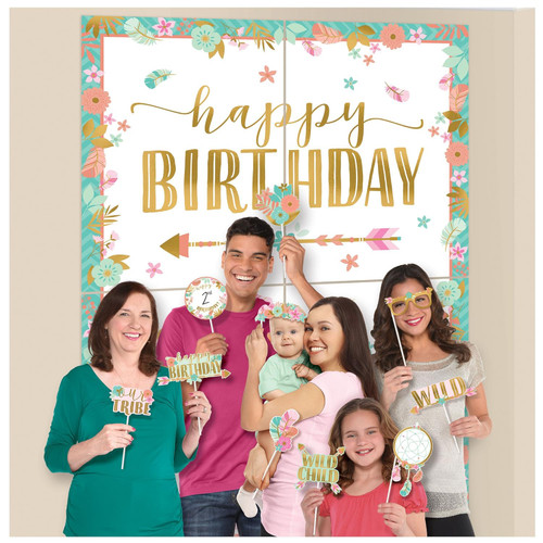 Boho Birthday Girl Bohemian Kids Party Decoration Scene Setters w/Photo Props