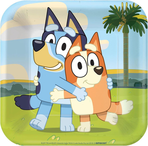 Bluey Puppy Dog Blue Heeler Kids Birthday Party 7" Square Paper Dessert Plates