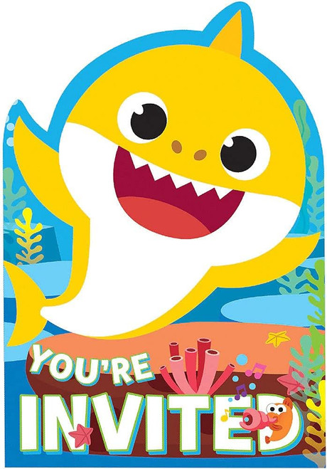 Baby Shark Dance Pinkfong Cartoon Kids Birthday Party Invitations w/Envelopes