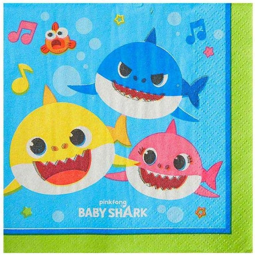 Baby Shark Dance Pinkfong Cartoon Kids Birthday Party Paper Beverage Napkins