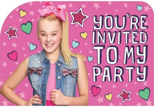 JoJo Siwa Singer Nickelodeon Kids Birthday Party Invitations w/Envelopes