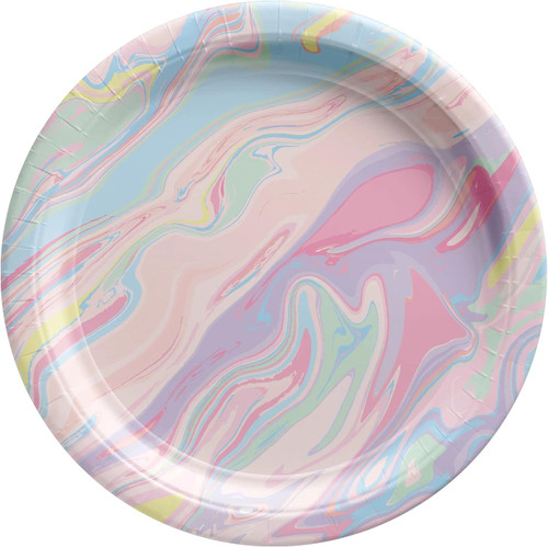 Marble Pastel Rainbow Solid Color Floral Garden Party 6.75" Paper Dessert Plates