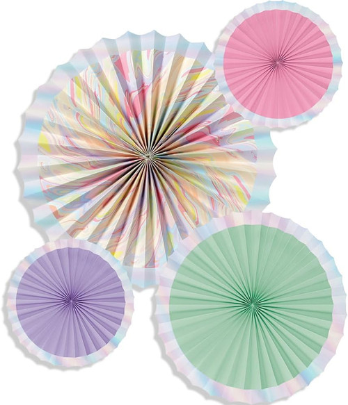 Marble Pastel Rainbow Solid Color Floral Garden Party Hanging Fan Decorations