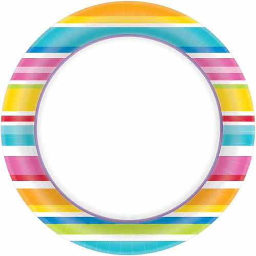 Multi Stripe Border Tropical Luau Summer Theme Party 100 ct. 8.5" Dinner Plates
