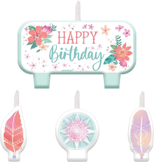 Free Spirit Bohemian Boho Flower Birthday Party Decoration Molded Cake Candles