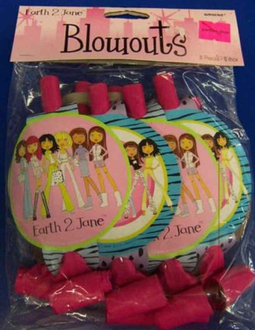 Earth 2 Jane Girls Club Pink Zebra Kids Birthday Party Favor Horns Blowouts