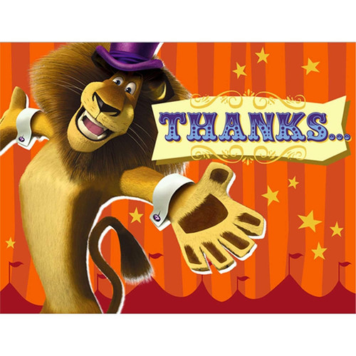 Madagascar 3 Movie Jungle Safari Animal Birthday Party Thank You Notes Cards