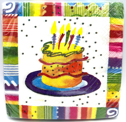 Party Time Birthday Cake Fiesta Stripe Art Birthday Party Beverage Napkins