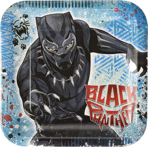 Black Panther Marvel Avengers Superhero Birthday Party 9" Square Dinner Plates