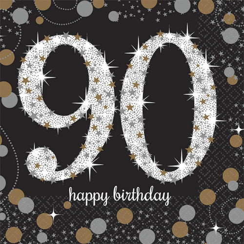 Sparkling Celebration 90th Over Hill Adult Birthday Party Paper Beverage Napkins