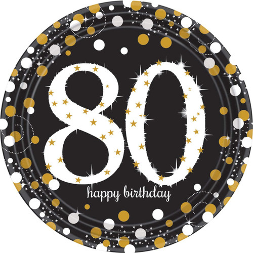 Sparkling Celebration 80th Over Hill Adult Birthday Party 9" Paper Dinner Plates