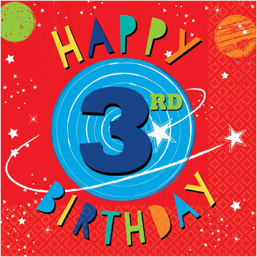 Blast Off Space Rocket Solar System Planets 3rd Birthday Party Luncheon Napkins