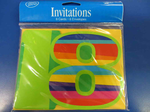 Birthday Stripes Bright Colors 18th Birthday Party Invitations w/Envelopes